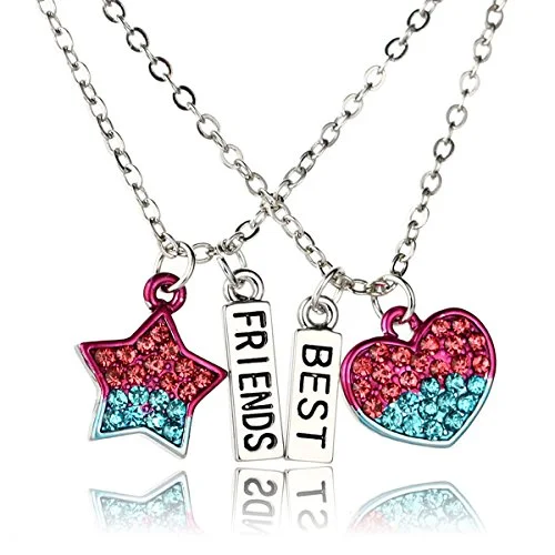 Ladies necklaces nature-inspired patterns-Sexy Sparkles 2 Pcs Set Best Friends  Silver Tone Pentagram Star Heart Pendant Necklace Friendship