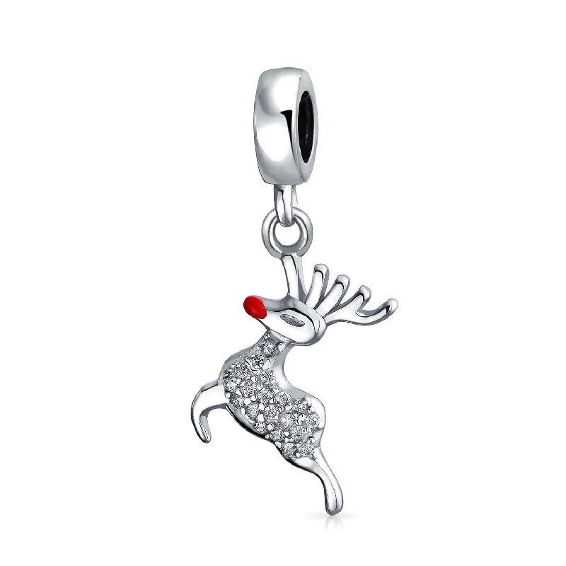 Ladies bracelets mixed cut bracelets-Rudolph Red Nose Reindeer Christmas Charm Bead for European Bracelets Sterling Silver