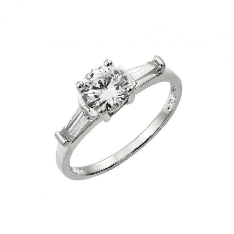 Ladies rings super wide designs-Silver 925 Rhodium Plated Round CZ Ring - STR01005