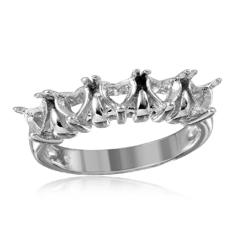 Ladies rings ring finger classics-Silver 925 Rhodium Plated 5 Hearts Mounting Ring - BGR00494