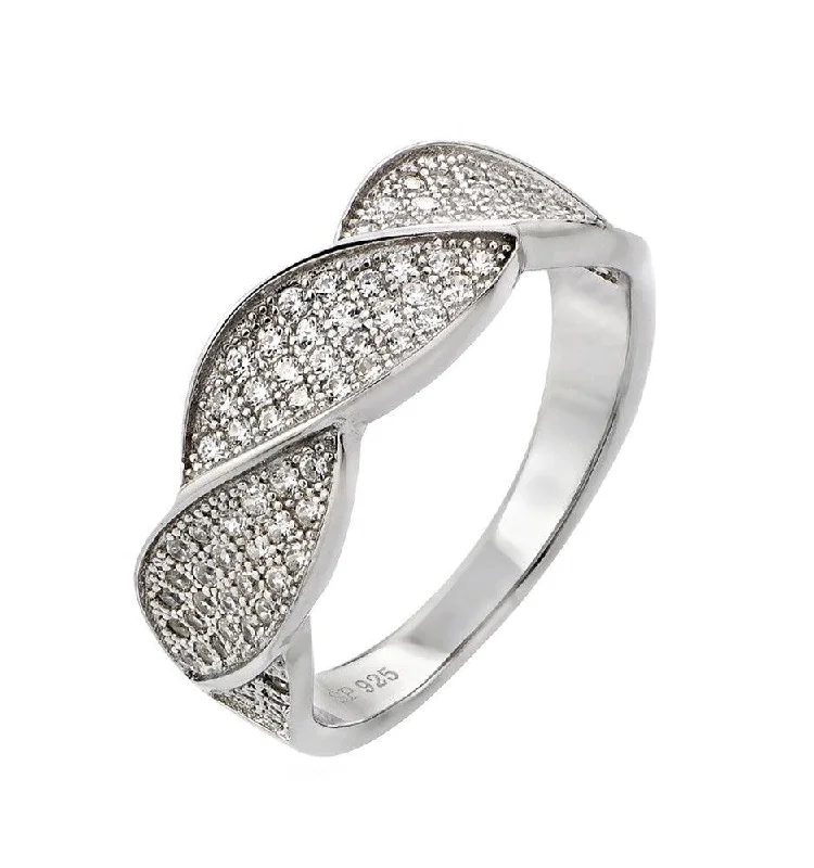 Ladies rings viral fashion picks-Silver 925 Rhodium Plated Round Clear CZ Twisted Ring - STR00922