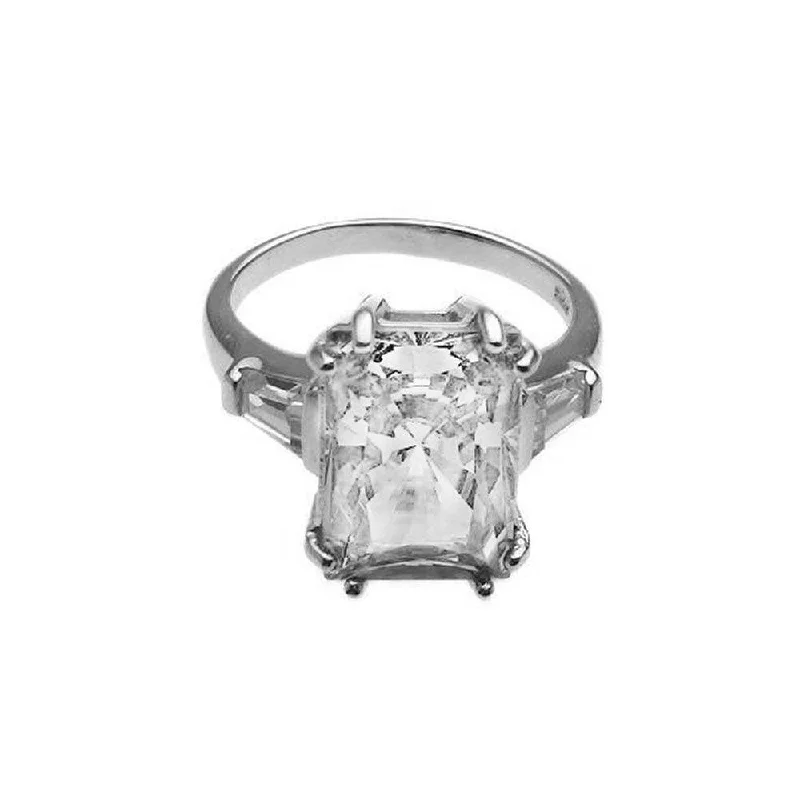 Ladies rings collectible jewelry items-Silver 925 Rhodium Plated Rectangular Clear CZ Ring - STR00453CLR