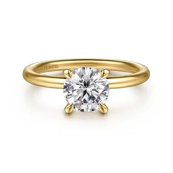 Ladies engagement rings delicate halo bands-Tiana - 14K Yellow Gold Round Solitaire Diamond Engagement Ring (Setting Only)