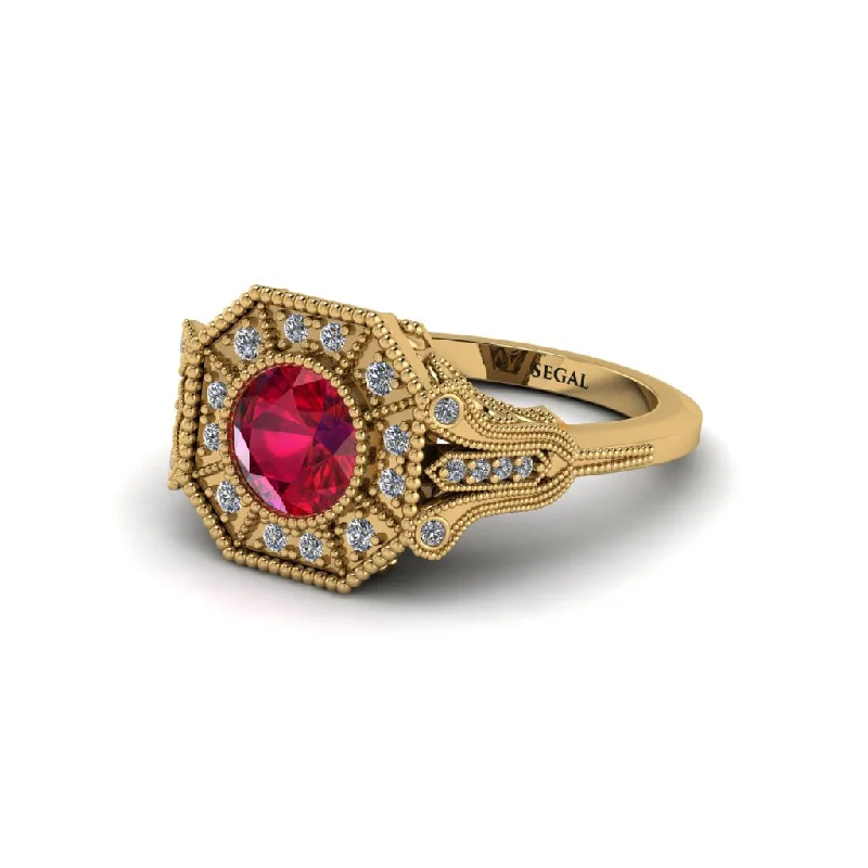 Ladies engagement rings heirloom gemstone-Ruby 14K Gold Art Deco Engagement Ring - Erin No. 10