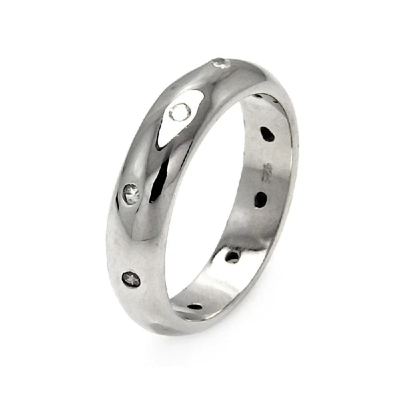 Ladies rings top jewelry brands-Silver 925 Rhodium Plated High Polish CZ Ring - STR00169