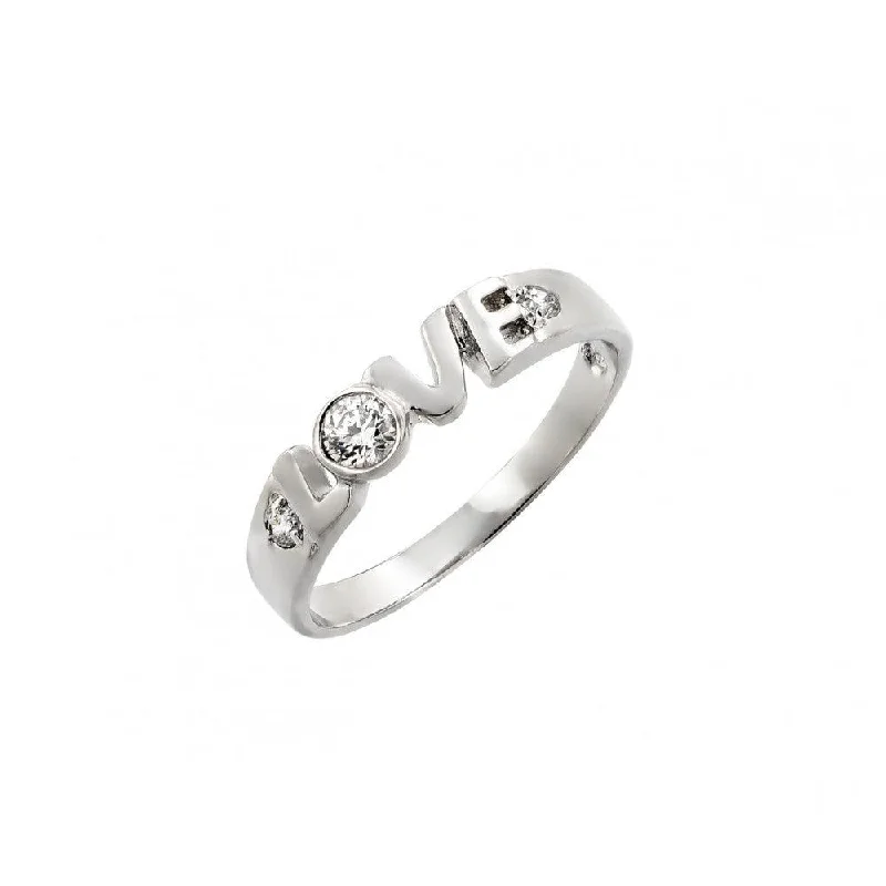 Ladies rings Edwardian charm rings-Silver 925 Rhodium Plated Clear CZ Love Ring - BGR00773