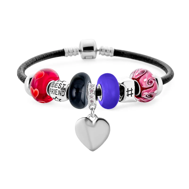 Ladies bracelets heavy duty designs-Word #1 BFF Best Friends Multi-Color Charm Bracelet with Sterling Silver Clasp