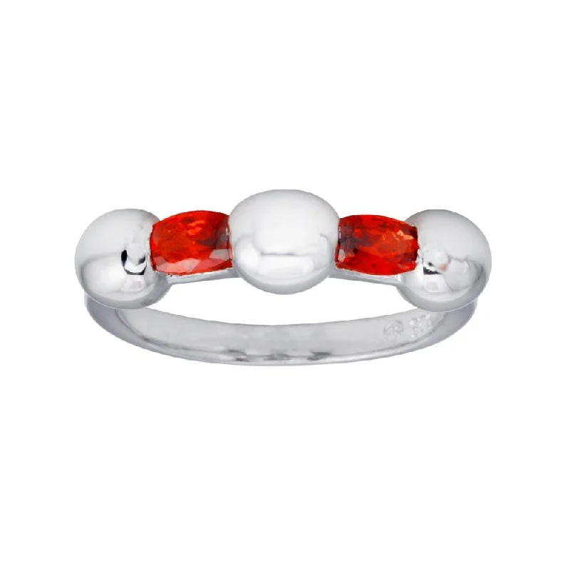 Ladies rings modern sleek appeal-Rhodium Plated 925 Sterling Silver Red Stone CZ Ring - BGR01308RED