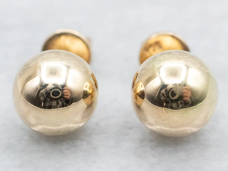 Ladies earrings hammered craft looks-Polished Gold Ball Stud Earrings