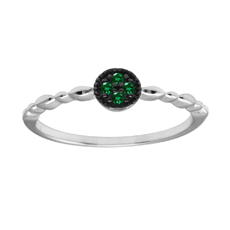 Ladies rings ruby gem accents-Rhodium Plated 925 Sterling Silver Round Shape 4 Green CZ Ring - BGR01228GRN