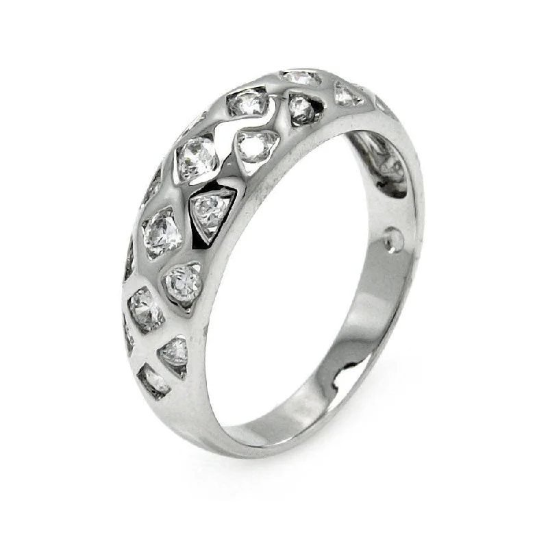 Ladies rings mixed material designs-Silver 925 Rhodium Plated Multi Shaped Clear CZ Ring - BGR00448