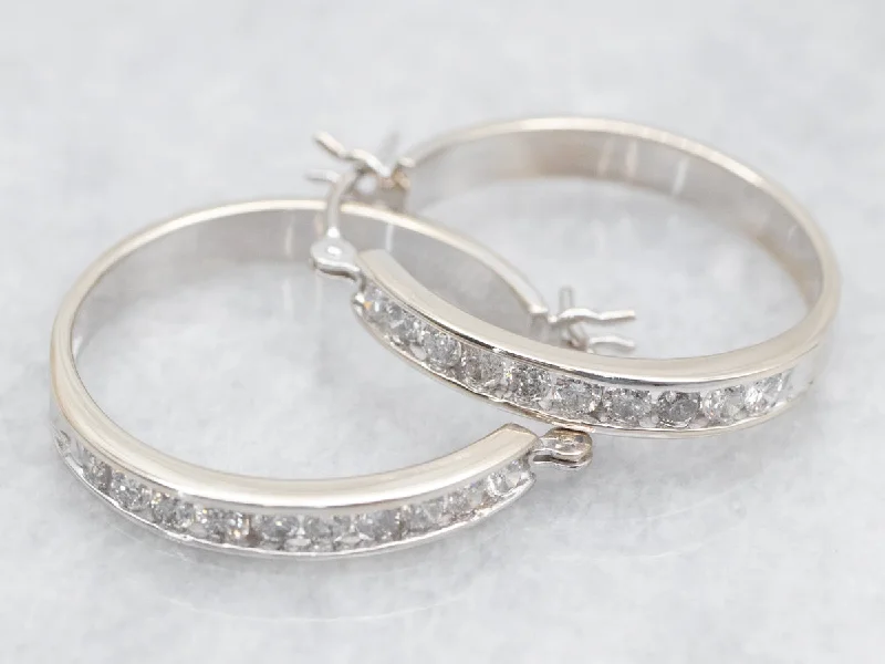 Ladies earrings subtle beauty styles-Channel Set Diamond Hoop Earrings