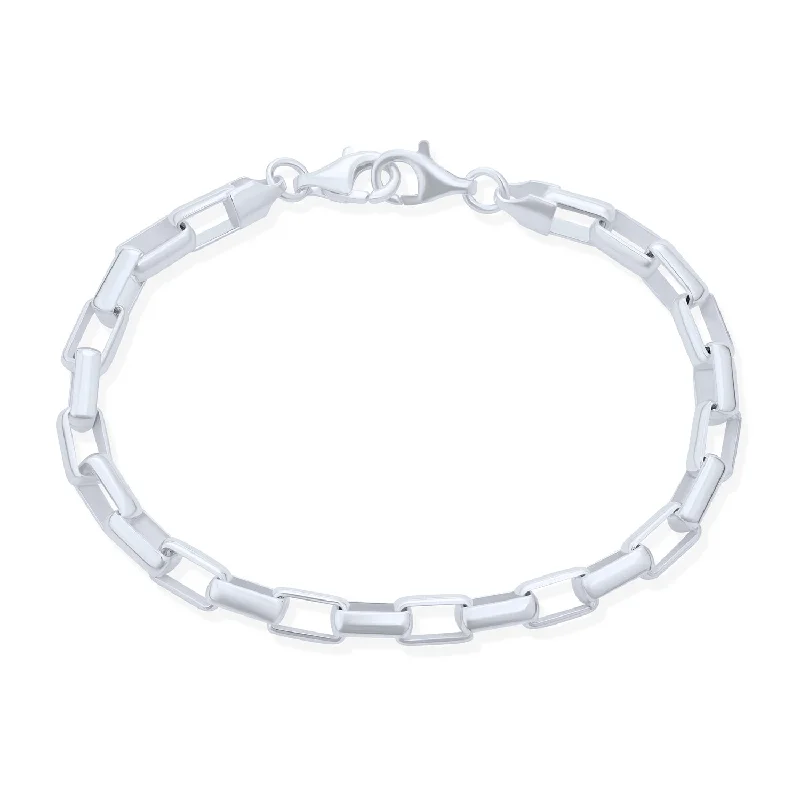 Ladies bracelets upcycled bracelet designs-4.2MM Rectangular Chain Link Bracelet Sterling Silver for Men & 8 inch