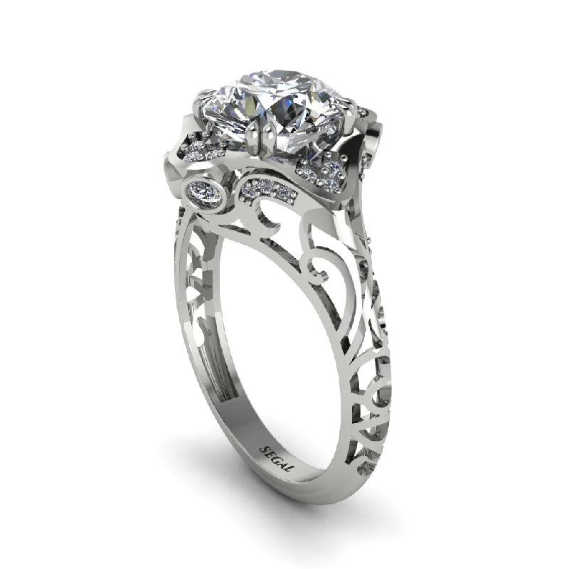 Ladies engagement rings Scandinavian diamond styles-Diamond Ornate Filigree Engagement Ring - Evie No. 3