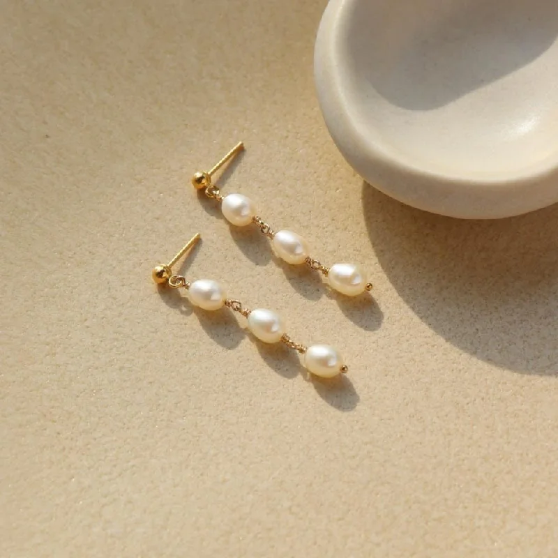 Ladies earrings personalized touch options-Trillium Pearl Drop Earrings | Wholesale