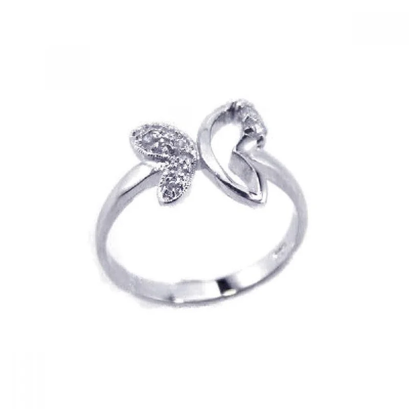 Ladies rings high shine designs-Silver 925 Rhodium Plated Clear CZ Butterfly Ring - BGR00115