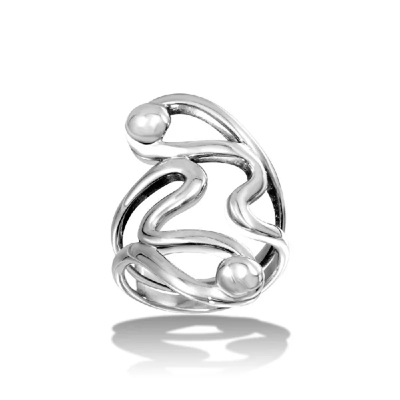 Ladies rings jade decorative pieces-High Polished 925 Sterling Silver Abstract Wrap Ring - CR00717