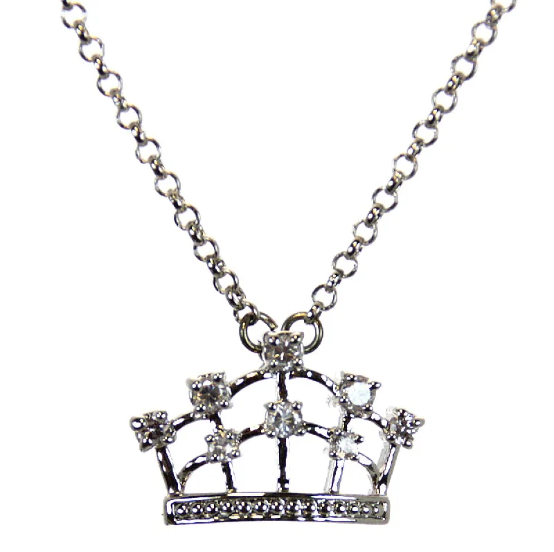 Ladies necklaces subtle hue styles-Crown Necklace, Rhodium