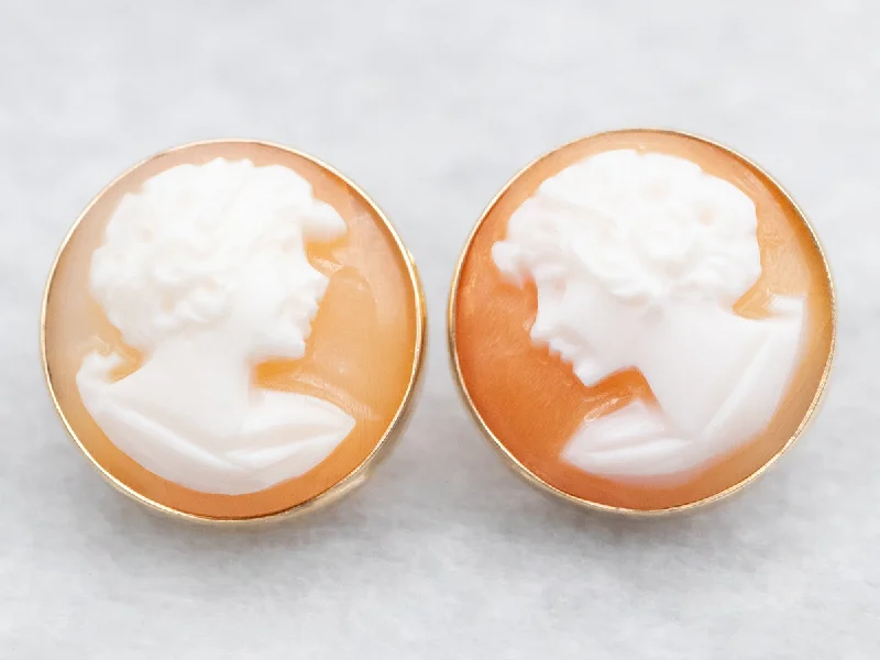 Ladies earrings trillion cut styles-Round Cut Cameo Stud Earrings