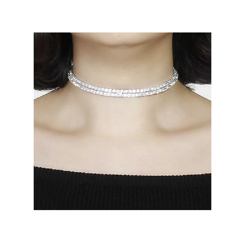 Ladies necklaces oversized bold necklaces-Sexy Sparkles Quality Bridal Rhinestone Stretch Silver Tone Choker Necklace