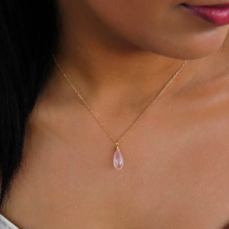 Ladies necklaces youthful charm designs-Rose Quartz Drop Necklace