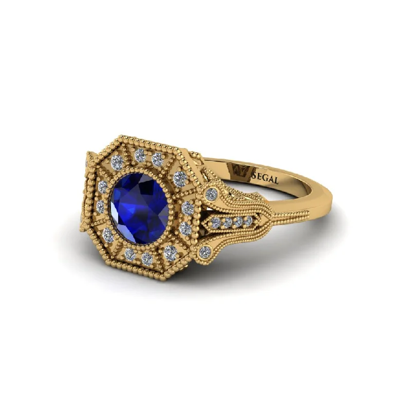 Ladies engagement rings minimalist gemstone-Sapphire 14K Gold Art Deco Engagement Ring - Erin No. 13