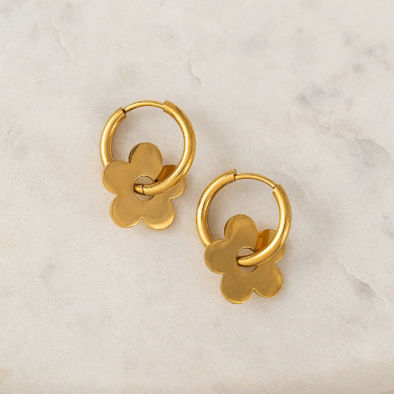 Ladies earrings mixed material earrings-Gold Plated Petal Hoop Earrings