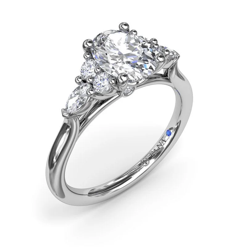 Ladies engagement rings designer labels-Marquise Side Cluster Diamond Engagement Ring