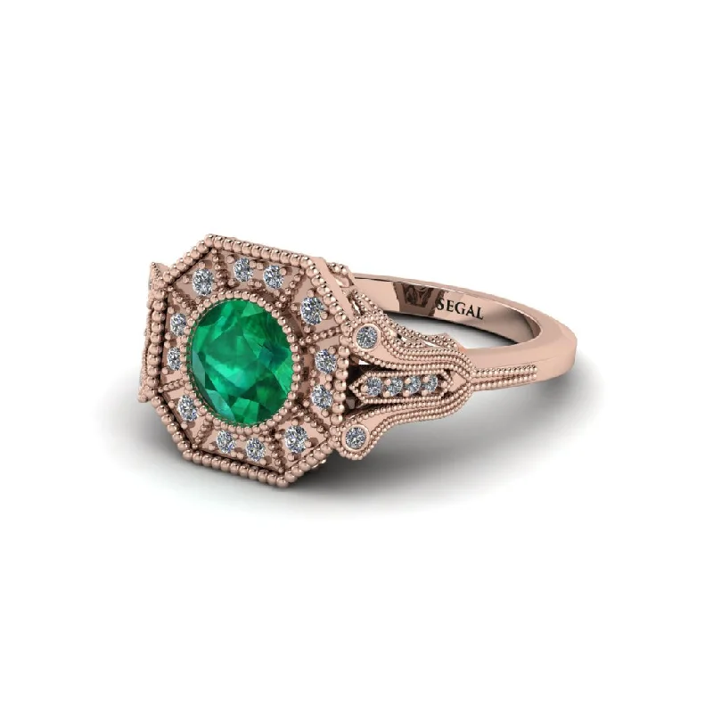 Ladies engagement rings emerald solitaire styles-Emerald 14K Gold Art Deco Engagement Ring - Erin No. 5