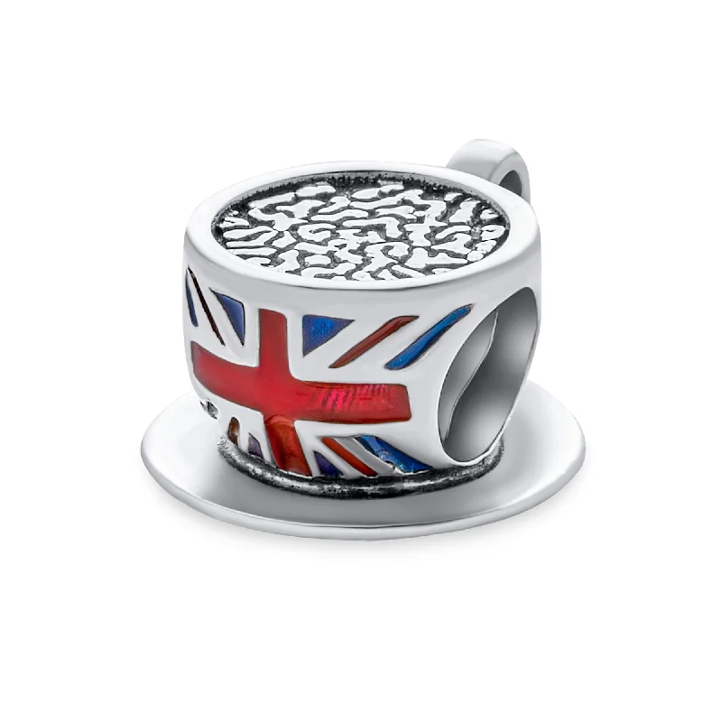 Ladies bracelets oversized cuff styles-Travel England Union Jack Charm Bead Sterling Silver for European Bracelet