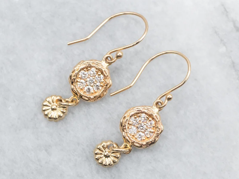 Ladies earrings tight fit earrings-Floral Diamond Cluster Drop Earrings