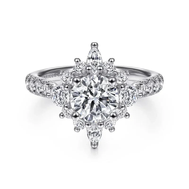 Ladies engagement rings round solitaires-Astor - Unique 14K White Gold Round Halo Diamond Engagement Ring(Setting Only)