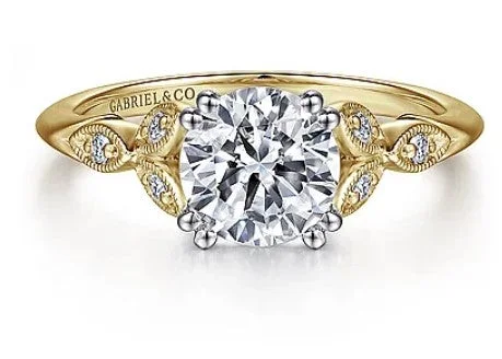 Ladies engagement rings upgrade styles-Celia - 14K White-Yellow Gold Round Diamond Engagement Ring (setting only)