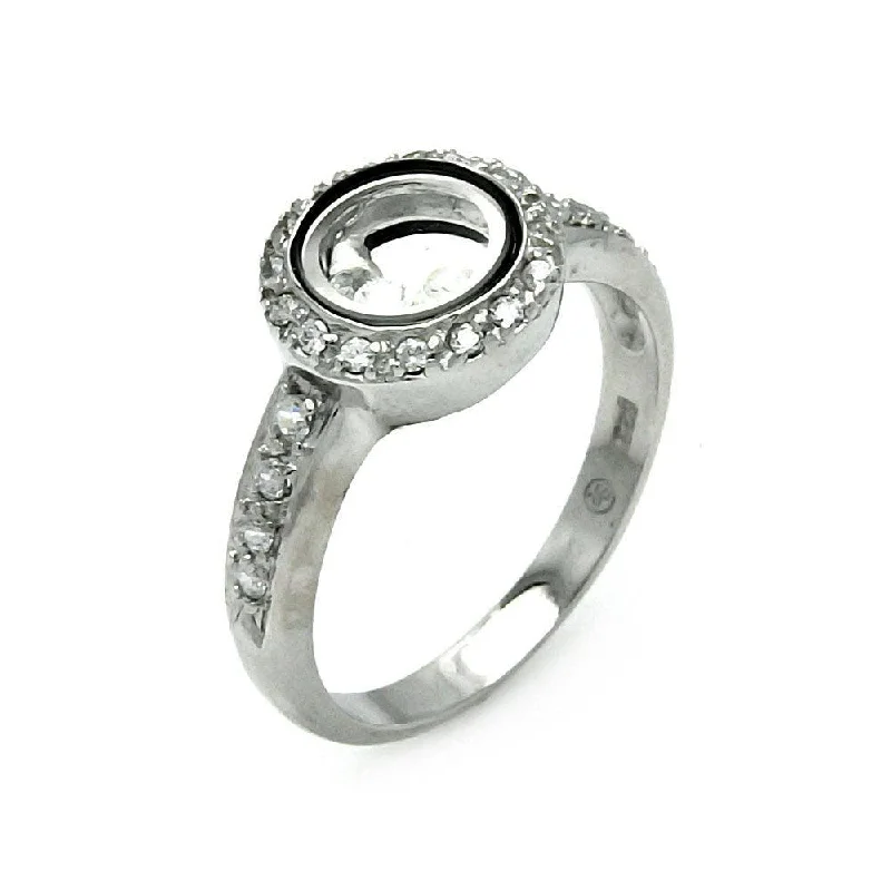 Ladies rings ideal proposal gifts-Silver 925 Rhodium and Black Rhodium Plated Outline Circle CZ Ring - STR00061