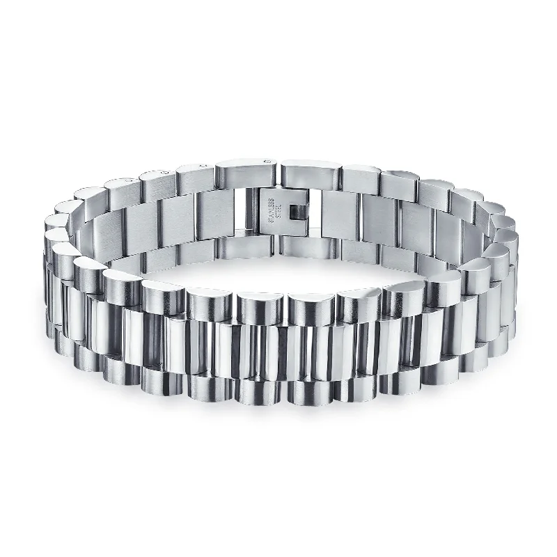 Ladies bracelets zodiac sign styles-Classic Geometric Chain Link Bracelet for Men Silver Tone Stainless Steel