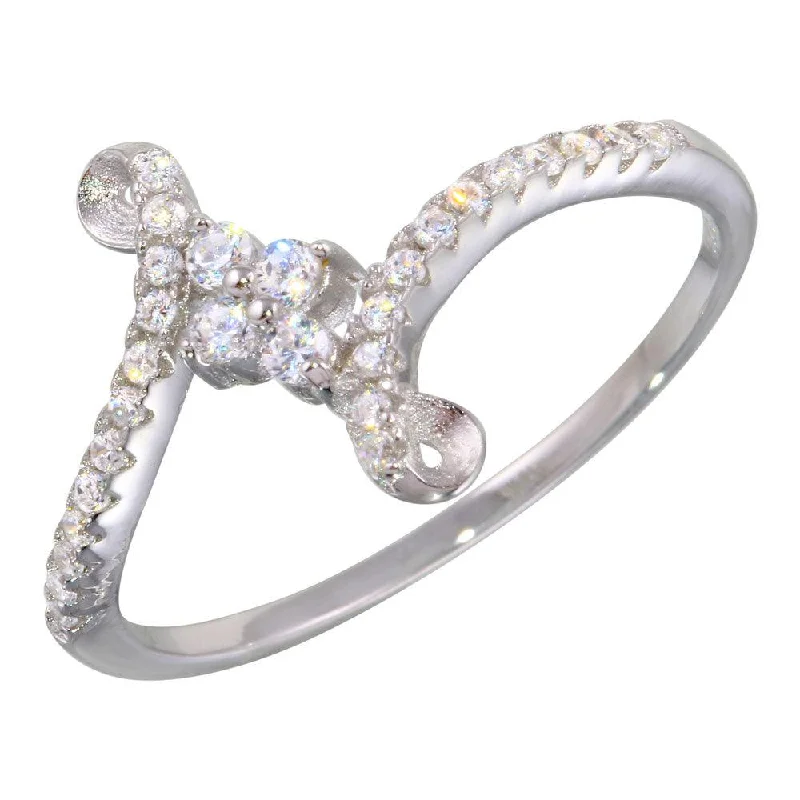 Ladies rings matte finish options-Rhodium Plated 925 Sterling Silver Elegant CZ Ring - BGR01137