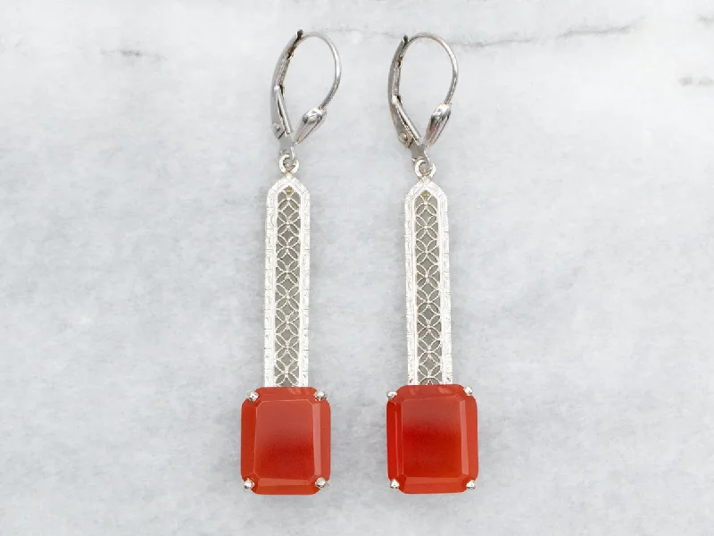 Ladies earrings rose-cut diamond styles-Filigree Carnelian Drop Earrings