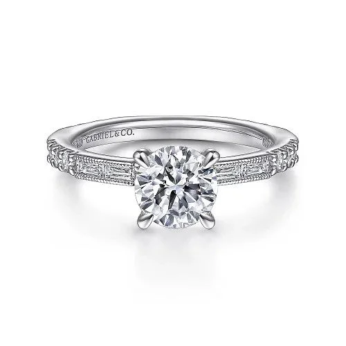 Ladies engagement rings online shopping-Luca - Art Deco 14K White Gold Round Diamond Channel Set Engagement Ring(Setting Only)