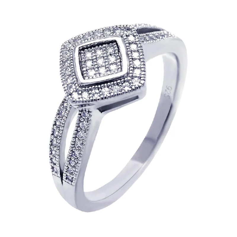 Ladies rings customer review favorites-Silver 925 Rhodium Plated Micro Pave CZ Diamond Shaped Ring - ACR00040