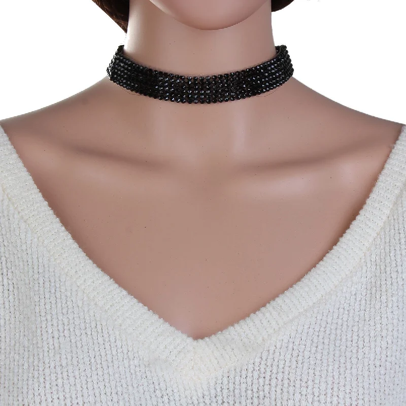 Ladies necklaces black diamond necklaces-Sexy Sparkles Choker Necklaces for Women Girls Rhinestones bridal style