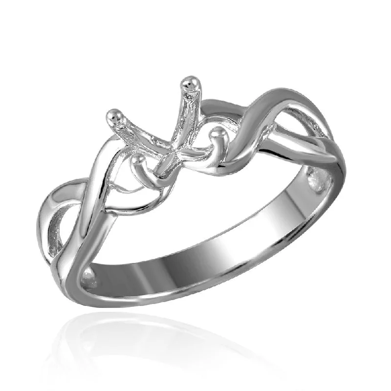 Ladies rings steampunk vibe designs-Silver 925 Rhodium Plated Twisted Shank Mounting Ring - BGR00485