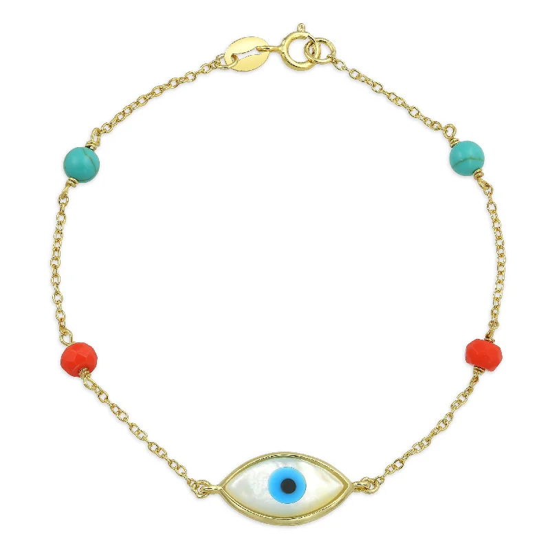 Ladies bracelets abstract form bracelets-Protection Amulet Evil Eye Bracelet 14K Gold Plated Silver 7 Inch Good Luck Charm