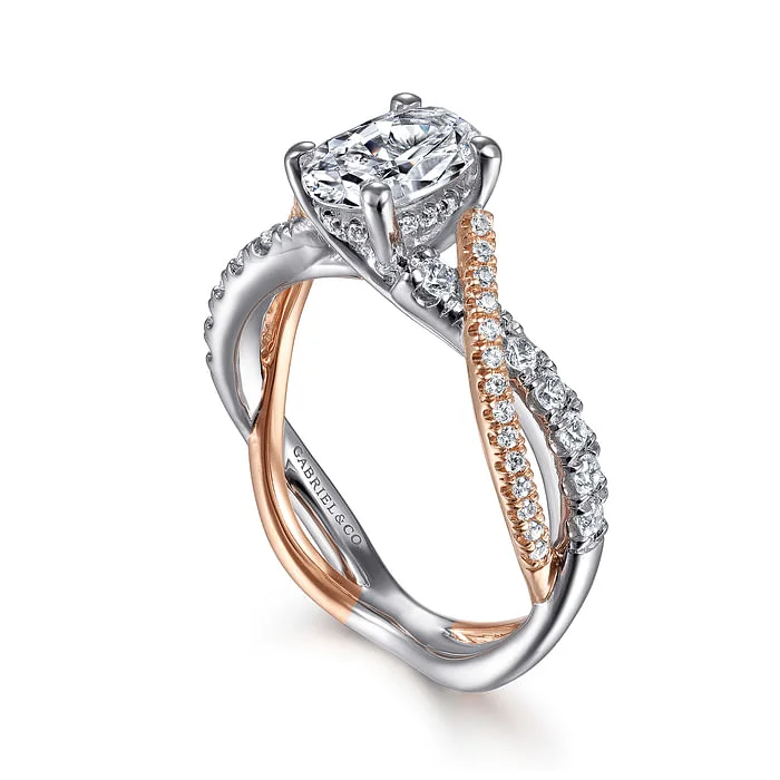 Ladies engagement rings dainty designs-14K White-Rose Gold Oval Diamond Twisted Engagement Ring