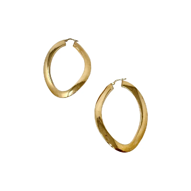 Ladies earrings signature piece designs-14K Gold Elongated Hoop Earrings