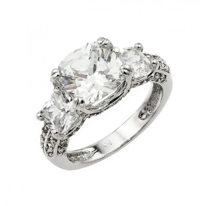 Ladies rings standout unique styles-Silver 925 Rhodium Plated Past Present Future Square CZ Ring - BGR00923