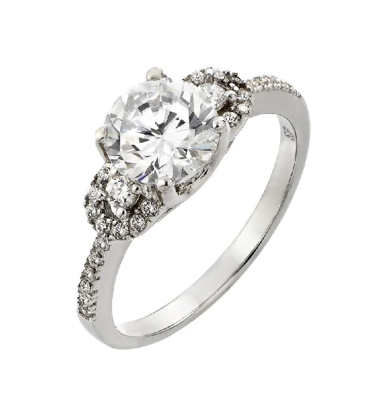 Ladies rings pave set designs-Silver 925 Rhodium Plated Past Present Future CZ Ring - STR00930