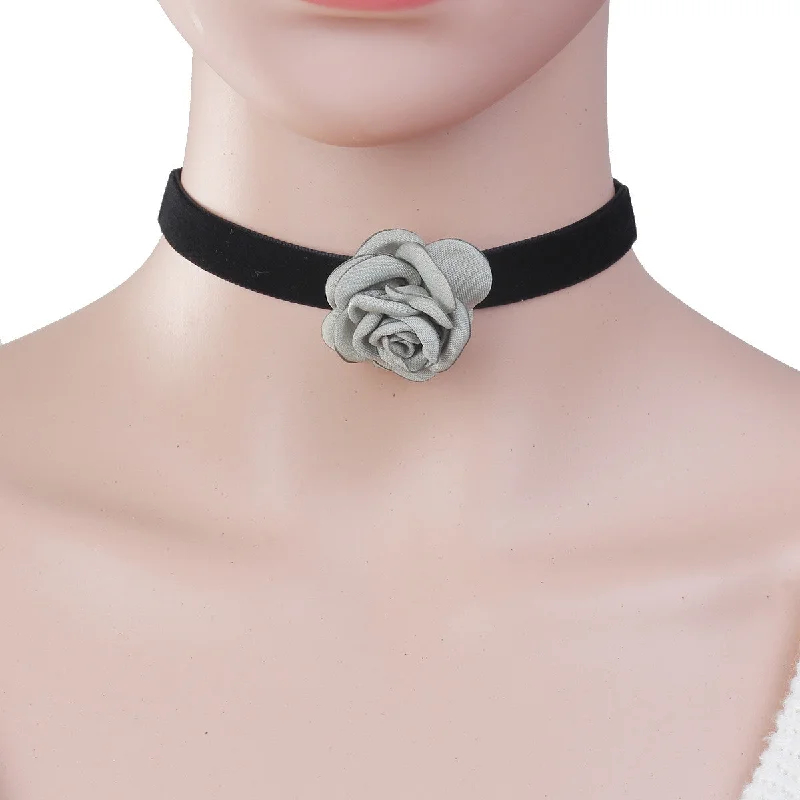 Ladies necklaces Edwardian charm designs-Sexy Sparkles New Style Black Choker Necklace with Light Green Flower