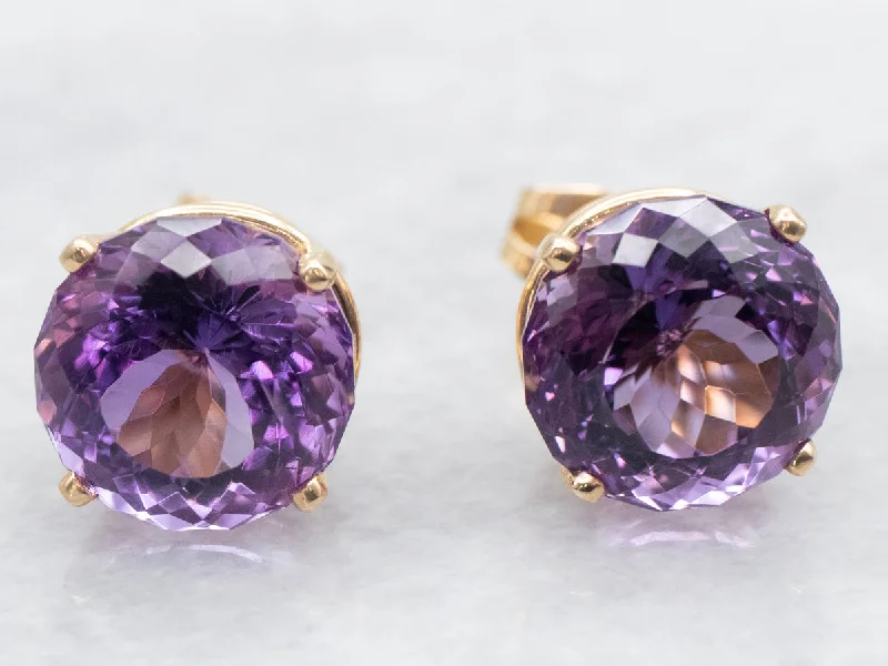 Ladies earrings rose gold finishes-Amethyst Statement Stud Earrings