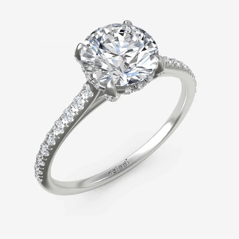 Ladies engagement rings minimalist solitaires-Hidden Halo Engagement Ring with Diamond Sides