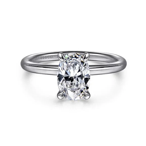 Ladies engagement rings bold diamonds-Tiana - 14K White Gold Oval Solitaire Diamond Engagement Ring (Setting Only)